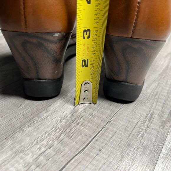 Sanita Maddox Fold Over Wedge Leather Booties Ankle Boot Faux Wood 38 US 7.5-8 - Picture 9 of 10